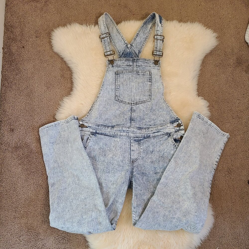 Vintage Y2K Light Acid Washed Straight Leg Ankle Denim Overalls - Sz 28